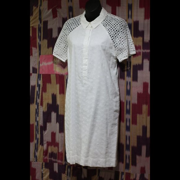 J. CREW White Dress with Lace Short Sleeves - Picture 1 of 4